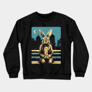 Rabbit on a park bench, Moon, Bunny Lovers Crewneck Sweatshirt